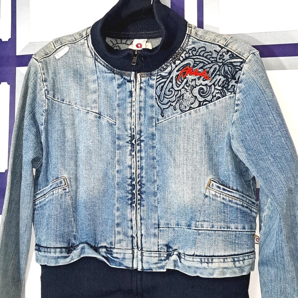 Akdmks  Lady's Jean Jacket  Size is Medium Color is Blue